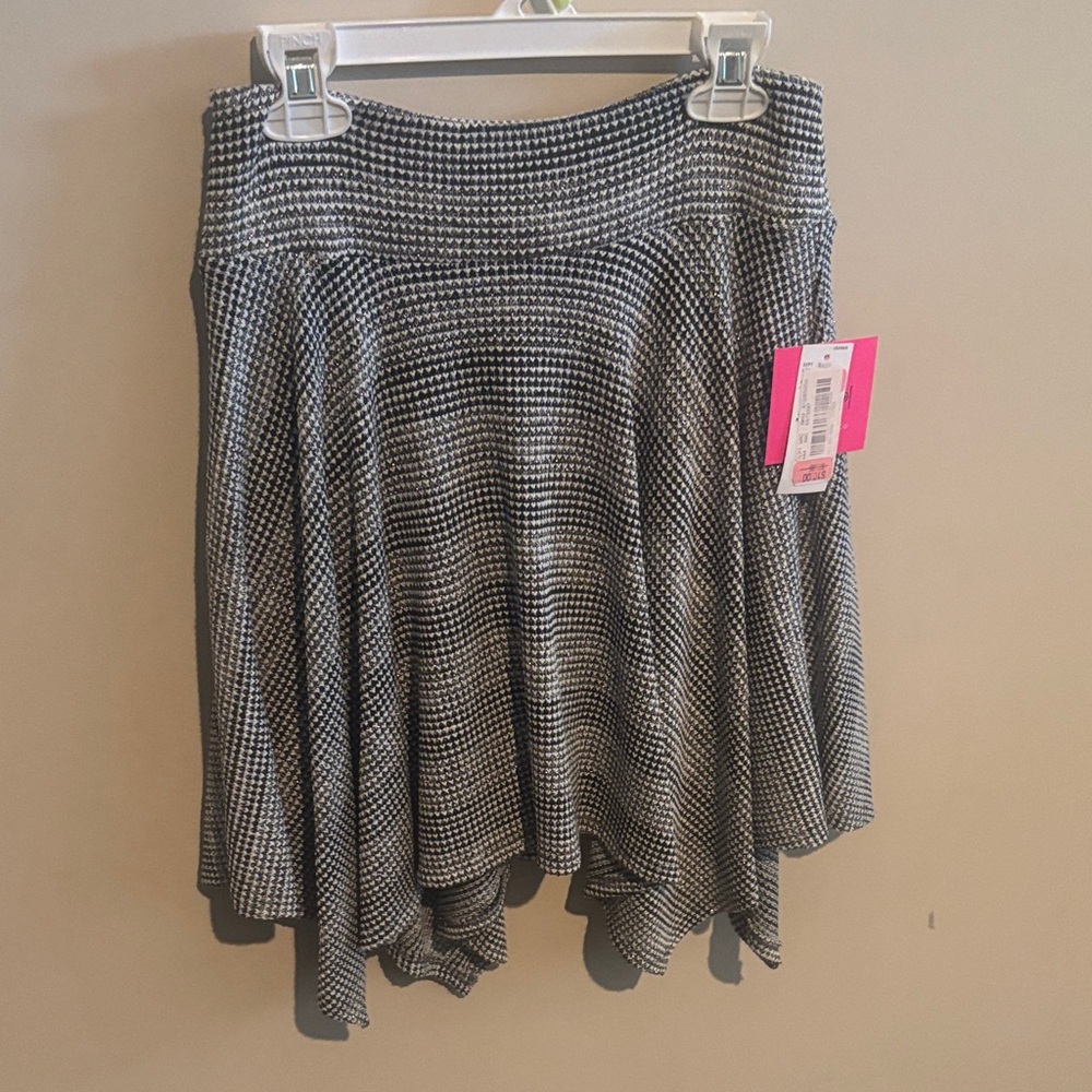 Black and White Asymmetrical Houndstooth Skirt